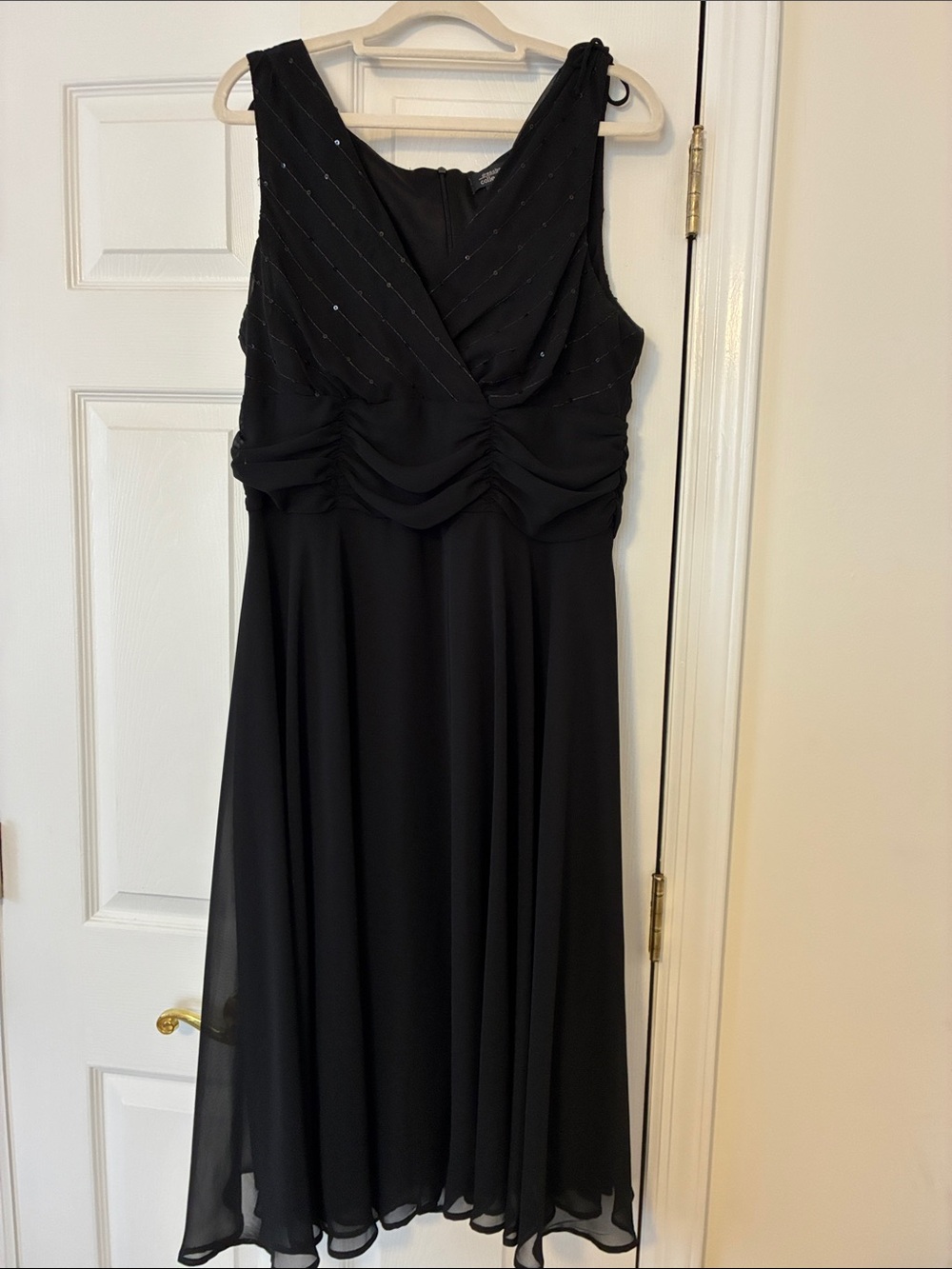 Dressbarn Collection  Black Sleeveless Midi Dress with Chiffon Skirt, size 16